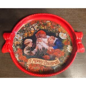 Vintage Deluxe Hard Plastic Serving Platter Tray 16" USA Classic Santa St. Nick